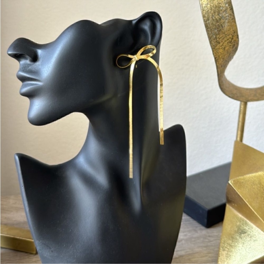 Gold Tassel Bow Earrings - Picture 2 of 2